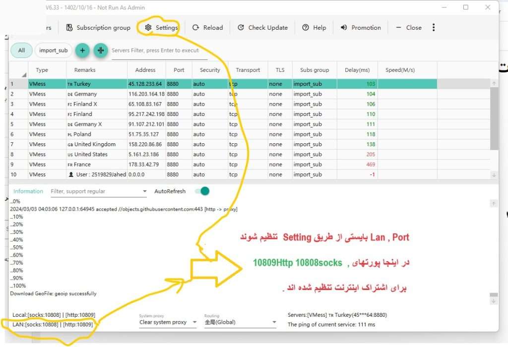 چگونه اینترنت پورت ۱۰۸۰۹ Sox5 v2ray را در شبکه اشتراک بگذاریم